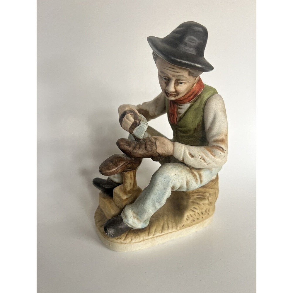 Vintage Old Man Shining Shoes Hand Painted Figurine